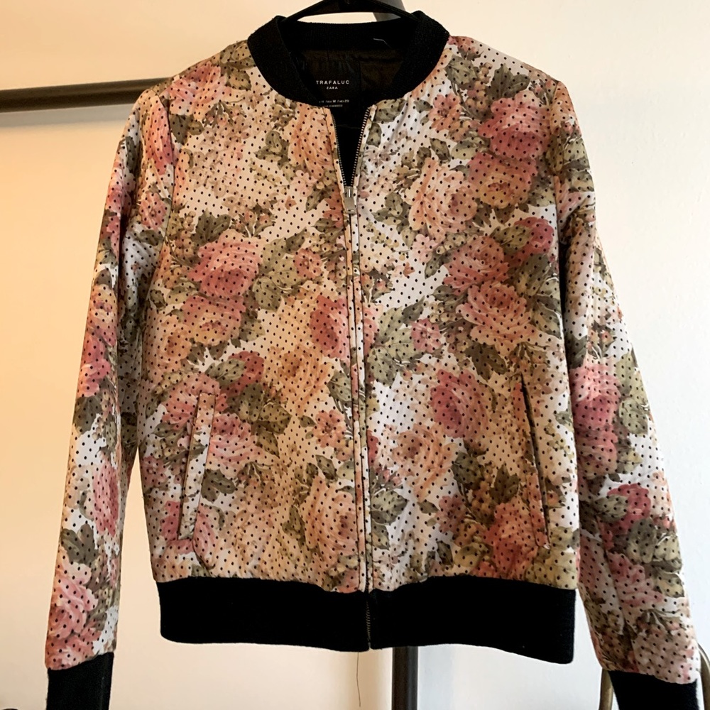 Floral polka dot bomber jacket